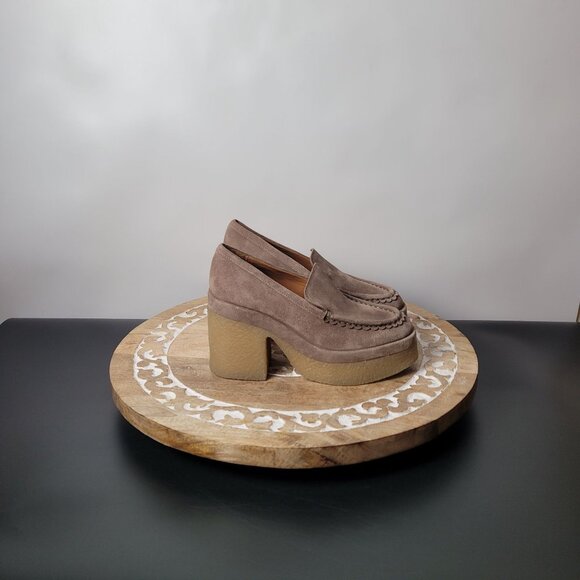 Marc Fisher Mllina Taupe Suede Platform Loafers Size 6.5 Womens Block Heel - Picture 6 of 15